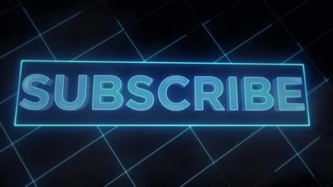 Neon subscribe button animation with glowing blue letters on retro grid bac.. Stock Footage 337402559