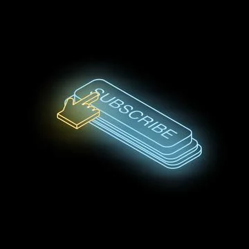 Neon subscribe button with clicking cursor on black background Illustrazione stock