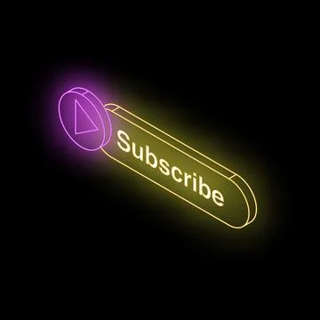 Neon subscribe button with play icon encouraging viewers to follow channel Illustrazione stock