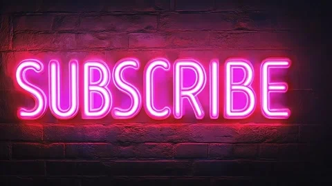 Neon Subscribe Text, Glowing Pink Neon Letters on Black Brick Background Stock Footage 285652267