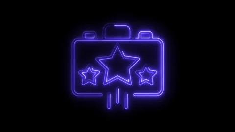 Neon suitcase filled with stars animation isolated on black background glow.. Stock Footage 308998645