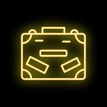 Neon suitcase glowing on black background representing travel Illustrazione stock