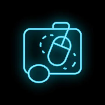 Neon suitcase icon representing working while traveling digital nomad lifesty Stock Illustration