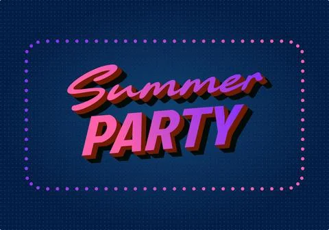 Neon summer party text on dark dotted background with pink and purple dotte.. Stock Illustration
