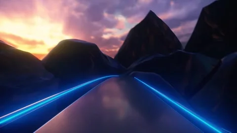 Neon Summit: Digital Mountain Animation Vídeo Stock 339269088