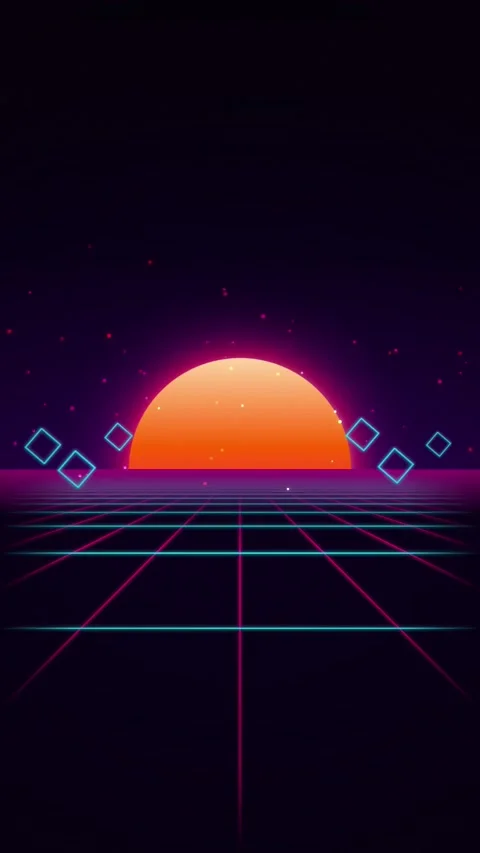 Neon sun 80s synthwave horizon grid seamless loop motion background Stock Footage 346417265