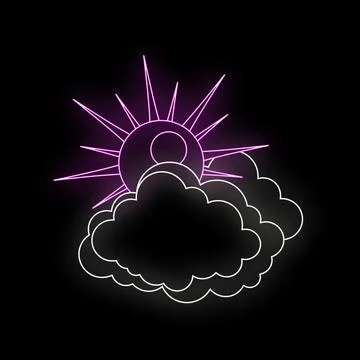 Neon sun rising behind cloud weather symbol Stock Illustration