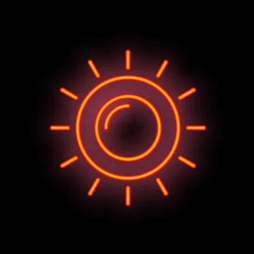 Neon sun shining brightly on black background 스톡 일러스트