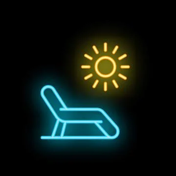 Neon sun shining over empty beach chair on black background Stock Illustration