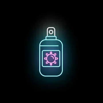 Neon sunscreen spray bottle protecting skin from sun 스톡 일러스트