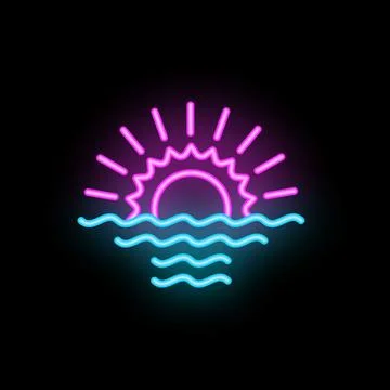 Neon sunset shining on water waves icon Illustrazione stock