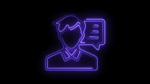 Neon support person with chat bubble animation on black background Stock Footage 322976272