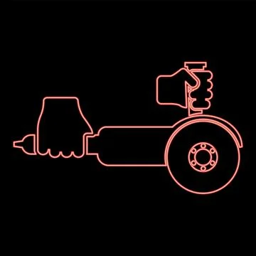 Neon surface grinder in hand tool in use Arm Electric circular saw angle wi.. Stock Illustration