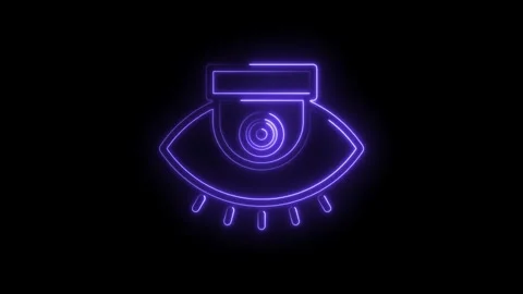 Neon surveillance camera symbol on black background security and modern tec.. Stock Footage 346008095