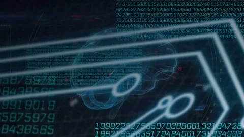 Neon sweep starting lower-left crossing holo3D brain densifying data tagging Stock Footage 334351943