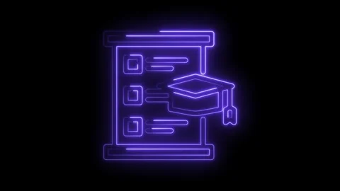 Neon syllabus with graduation cap icon animation on black background for ed.. Stock Footage 346007576