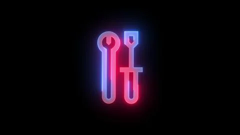 Neon symbol icon, Neon developer tools icon blue red color glowing black ba.. イラスト素材