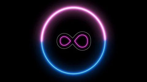 Neon symbol of infinity inside swirling round.  Stock Footage 114015654