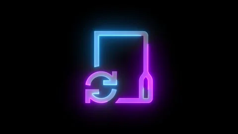 Neon sync folder icon cyan purple color glowing animation black background Stock Footage 267967492
