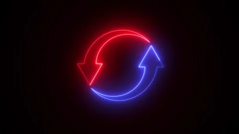 Neon Sync Loop Animation with Rotating Refresh Arrows on Dark Background Video stock 332627350