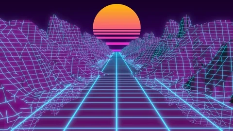 Neon Synthwave futuristic flight over gr... | Stock Video | Pond5