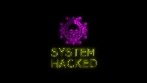 Neon system hacked sign warning message over dark background computer graph.. Stock Footage 345548367