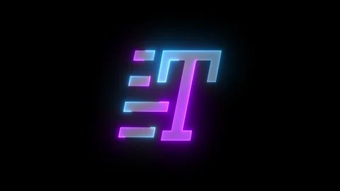 Neon t multi line icon cyan purple color glowing animated black background Stock Footage 273782535