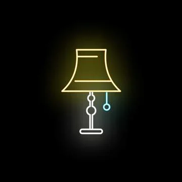 Neon table lamp icon illuminating dark background Stock Illustration