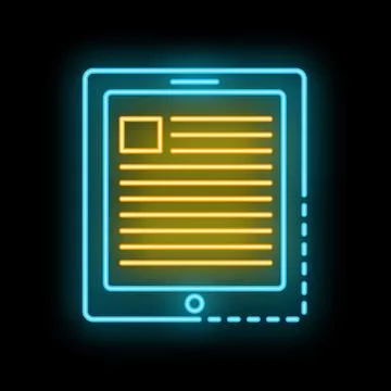 Neon tablet displaying digital article icon illustration Stock Illustration