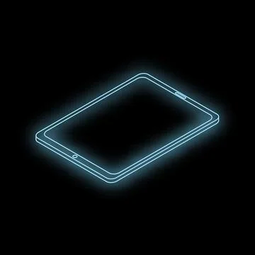 Neon tablet glowing on black background with isometric view Illustrazione stock