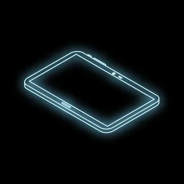 Neon tablet glowing on black background, futuristic technology concept Stock Illustration