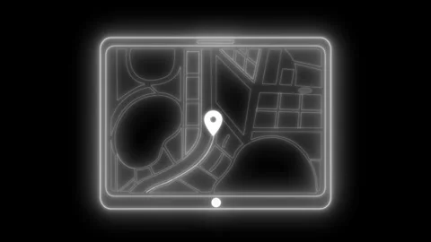 Neon tablet with map and location pin animation Stock Footage 334764666