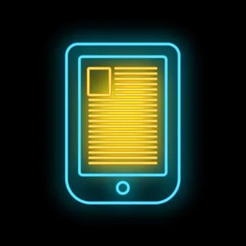 Neon tablet reading e book text glow Stock Illustration
