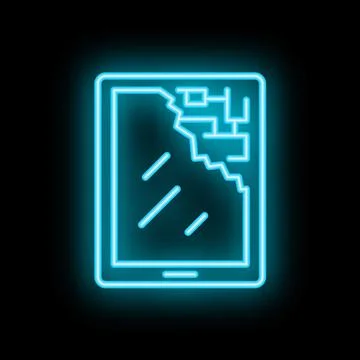 Neon tablet showing cracked screen displaying concept of device damage Stock Illustration