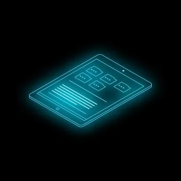 Neon tablet showing data storage folders and text file icon 库存插图