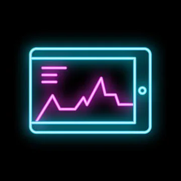 Neon tablet showing growing chart icon on black background イラスト素材