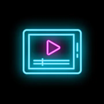 Neon tablet showing video player interface with play button and progress bar イラスト素材