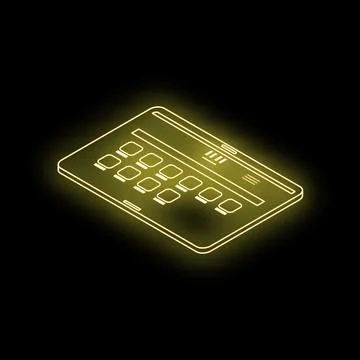 Neon tablet showing a website interface in dark background Stock Illustration