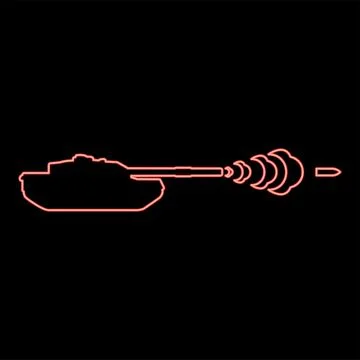 Neon tank shooting projectile shell military smoking after shot war battle .. Stock Illustration