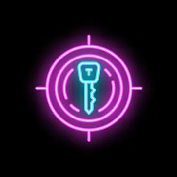 Neon target aiming for keyhole representing problem solving Stock Illustration