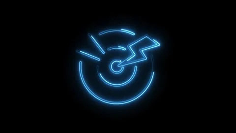 Neon target and lightning bolt animation glowing blue outline Stock Footage 308179233