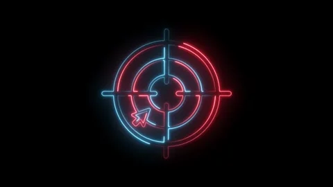 Neon target with arrow cursor animation blue and red glowing lines on black Stock Footage 322989471