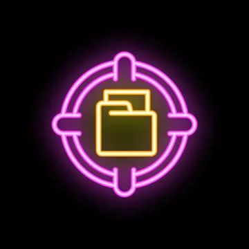 Neon target focusing on folder icon for data security concept Illustrazione stock