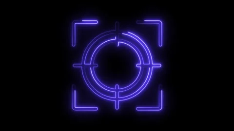 Neon target lock icon animation futuristic technology aiming symbol on blac.. Stock Footage 314650744