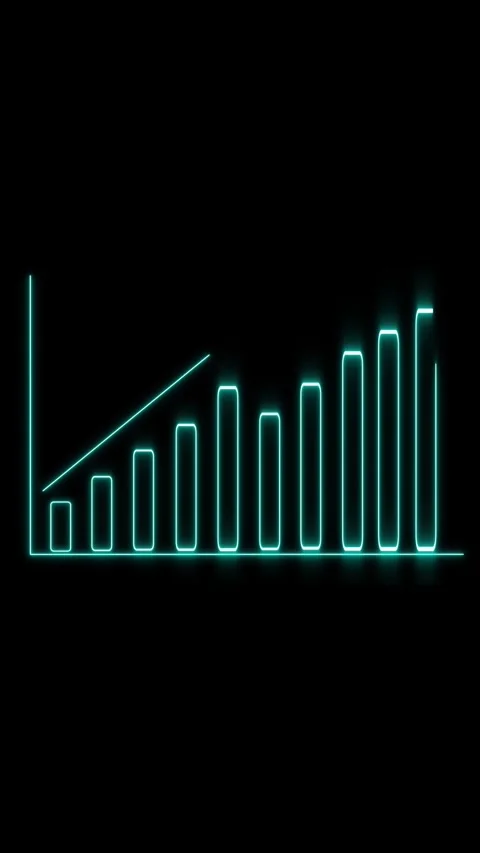 Neon Teal Bar Chart with Diagonal Line Showing Upward Trend on Black Backgr.. Stock Footage 337462658
