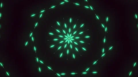 Neon teal particle rays forming rotating radial light pattern on dark background Stock Footage 334140311
