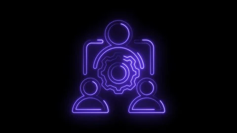 Neon teamwork and collaboration concept with cogwheel on black background team Stock Footage 330777570