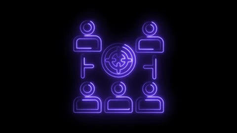 Neon teamwork and target audience analysis animated icon with glowing effect on Stock Footage 322963993