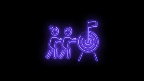 Neon teamwork animation achieving targets and goals in business success for Stock Footage 330774686