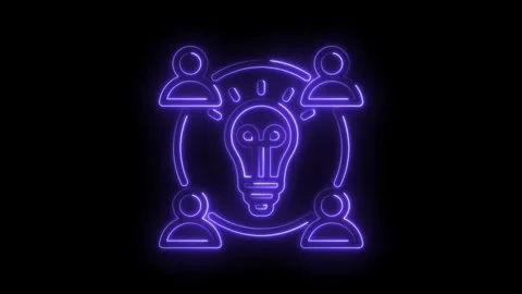 Neon teamwork idea generation creative collaboration concept glowing lightbulb Stock Footage 330777730